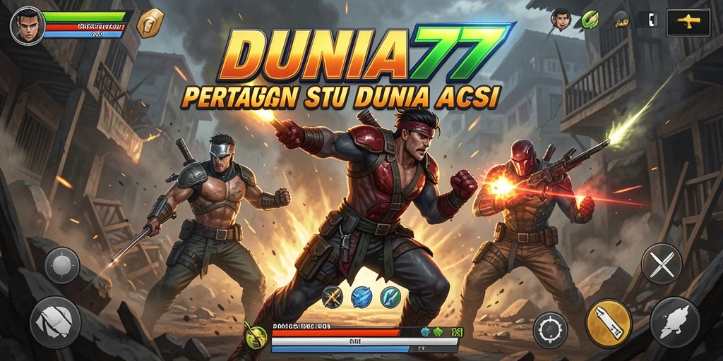 Screenshot DUNIA77 menampilkan karakter utama dalam pertarungan aksi yang mendebarkan.