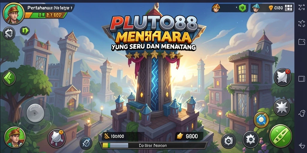 Gameplay seru dari PLUTO88 dengan menara strategi.